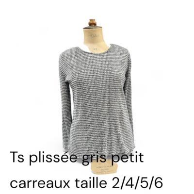 T.Shirt Plissé Gris Petit Carreaux