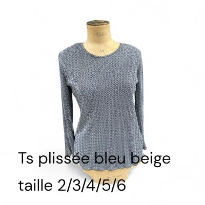 T.Shirt Plissé Bleu/Beige