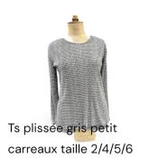 T.Shirt Plissé Gris Petit Carreaux