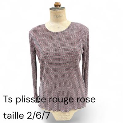 T.Shirt Plissé Rouge/Rose