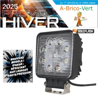 Phare de travail carré 9 Led 27W 1800 Lumens "Sodiflash"